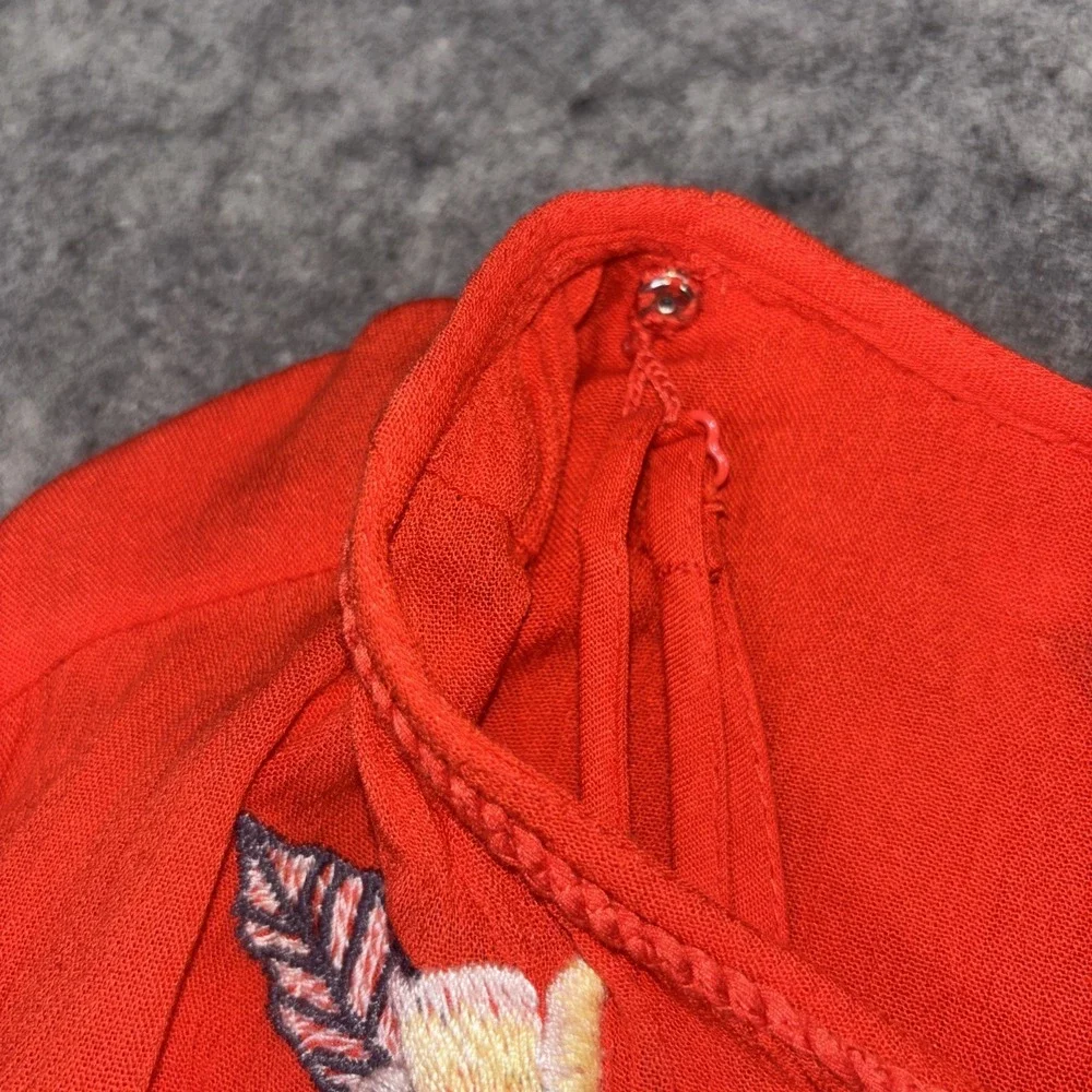 Free People‎ Dress Women's Oversized XS Orange Floral Embroidered Boho Peasant